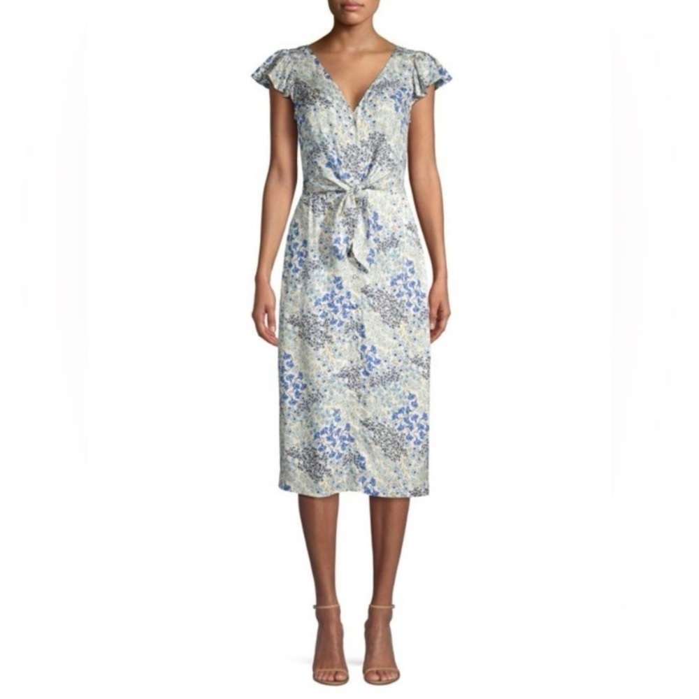 REBECCA TAYLOR Ava Tie-Front Floral Midi Dress NEW